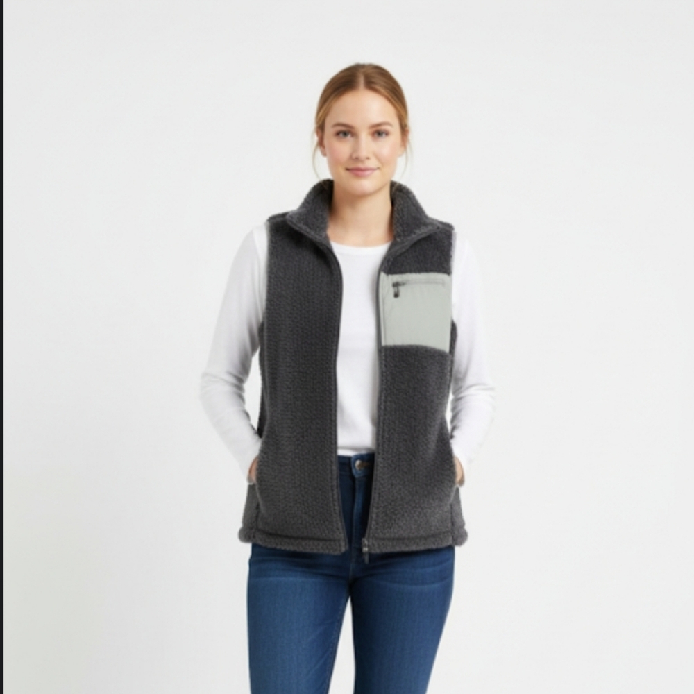 Women's High Pile Fleece Vest Full Zip Contrast Chest Pocketβ Small (READ)